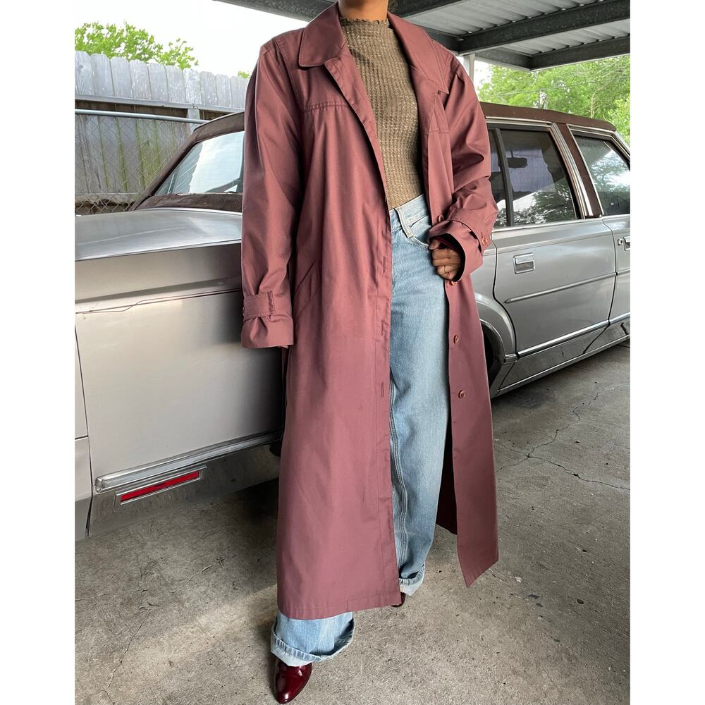 🔥VTG London Fog USA Wool Blend Blanket Lined Classic Preppy Mauve Trench Coat